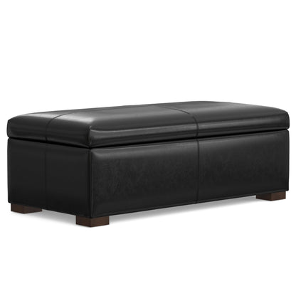 SIMPLIHOME Gabbie Storage Ottoman - 48 inch Wide Upholstered Vegan Leather Rectangle Storage Ottoman Bench in Midnight Black, Contemporary Ottoman for Living Room with Lift-Up Lid