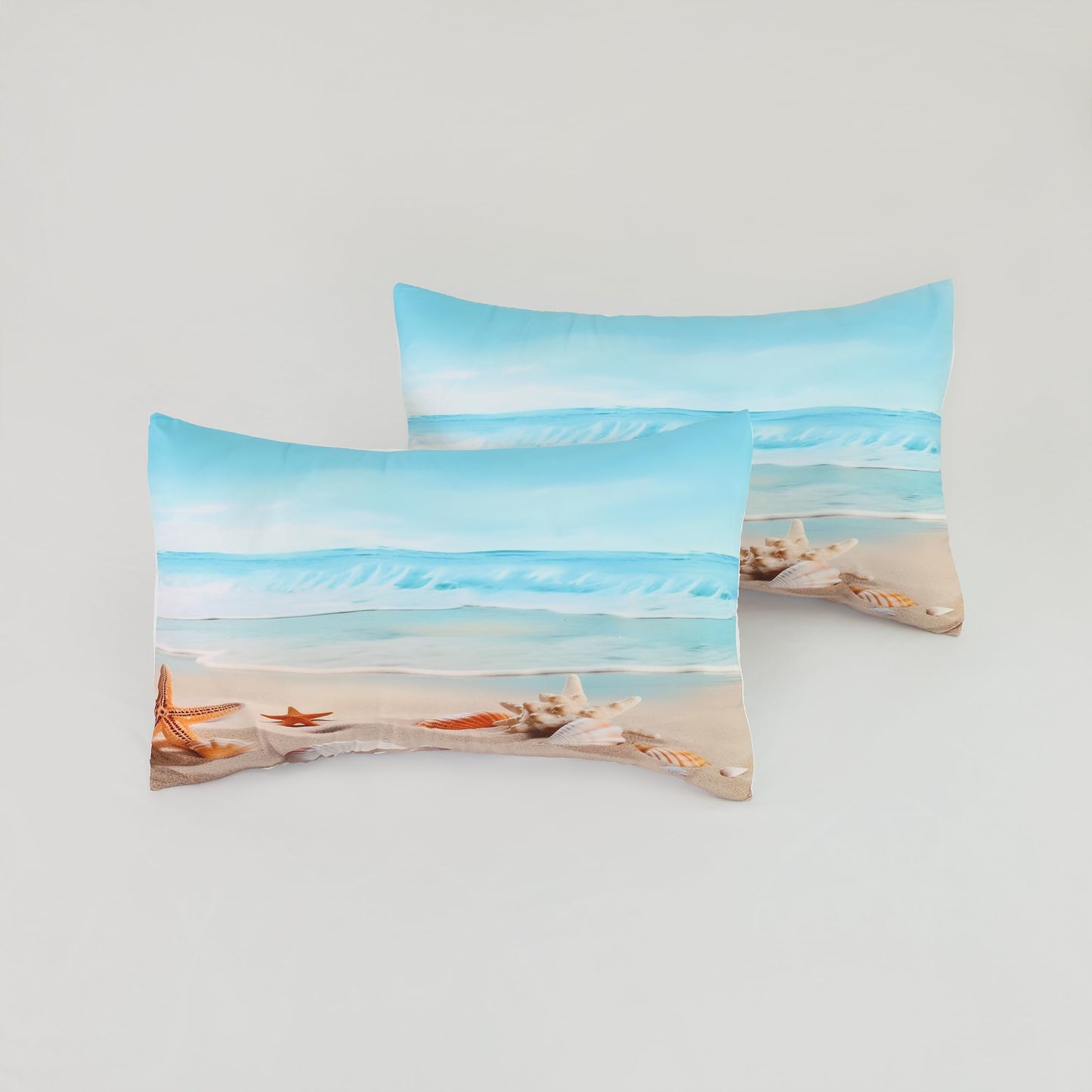 FUYEUN Beach Comforter Set Twin, Coastal Nature Theme Pattern Bedding for Kids Boys Girls Bedroom, Ocean Hawaiian Starfish Quilt Sets, 1 Comforter, 1 Pillowcase, Blue Home Decor