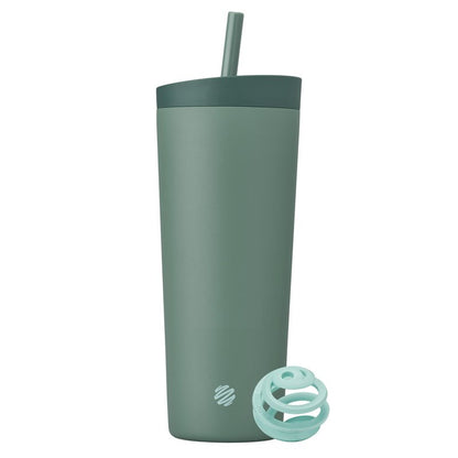 BlenderBottle 2-in-1 Insulated Stainless Steel Shaker Tumbler, Swig Leakproof Lid, Straw, BlenderBall, BPA Free, For Protein Shakes, Smoothies, And Pre Workout, 24 oz, Green (Seaglass)
