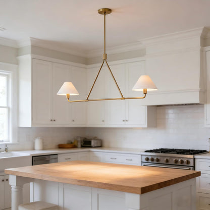 46 Inch Minimalist 2-Light Linear Pendant Light, Modern Black Fixture with Linen Shades, Industrial-Style Hanging Ceiling Light for Dining Room, Living Room, Bedroom & Kitchen Island