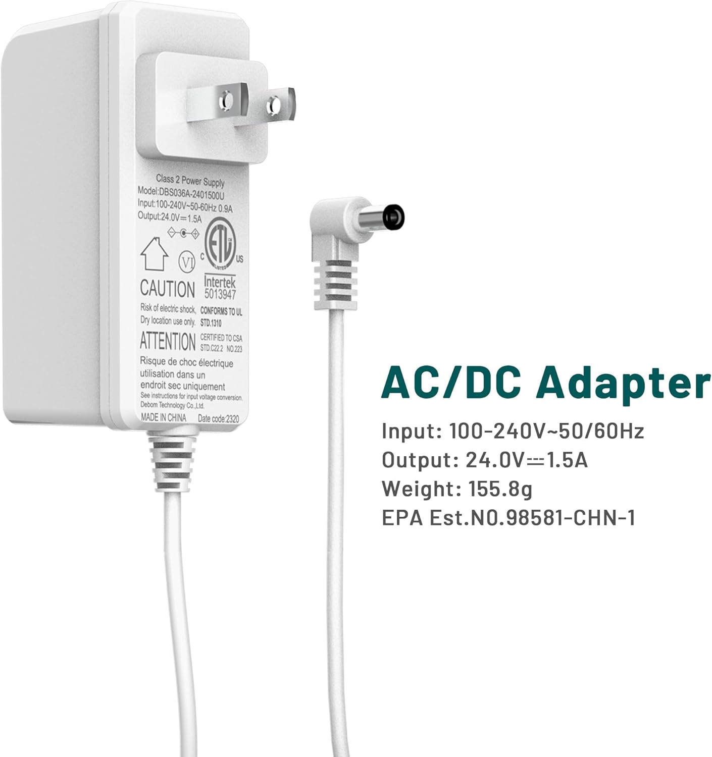 Air Purifier Power Adapter Charger for Jafaenda JF180/JF260 Replacement Charger 24V 1.5A, White US/CA