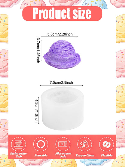 Liiaiyter Ice Cream Silicone Mold with Edge, 2 Pieces Ice-Creams Resin Candle Mold, Soap Mold for Wedding Birthday Party Decor Soap Craft DIY Crafts Chocolate Fondant(Ice-Cream Ball)