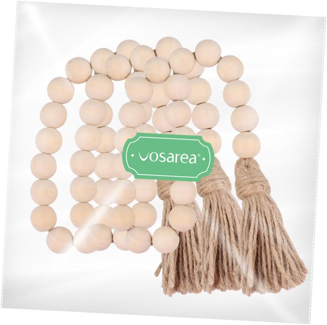 Garneck Wood Bead Garland, Rustic Country Decor Prayer Beads for Home Door Knob Christmas Decoration