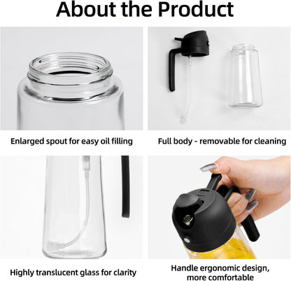 16oz/470ml 2 1 Aovdy Glass Olive Oil Sprayer for Cooking - in Olive Oil Dispenser Bottle Spray and Pour for Kitchen