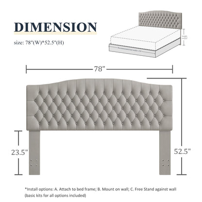 Befurtori King Headboard Only, Upholstered Headboard for Adjustable Bed Velvet Tufted Cal King Size Wall Mounted Head Board with Solid Wood Legs Head Board, Silver Gray