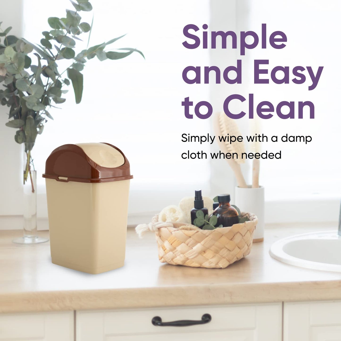 Superio Mini Desktop Trash Can, Portable Plastic Garbage Can with Swing Top Lid for Countertop, Bathroom, Compact Waste