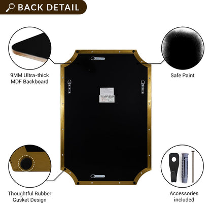 ANDY STAR 30x40 Inch Brushed Gold Mirror, Gold Scalloped Bathroom Mirror, Unique Rectangle Mirror in Never-Rust Stainless Steel Metal Frame, Wall Mount Vertical or Horizontal