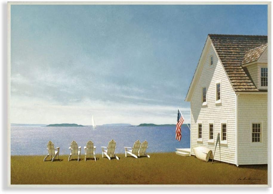 Stupell Industries 10x15 Americana Cape House Coastal Landscape Charm Painting by Zhen-Huan Lu, Wall Plaque