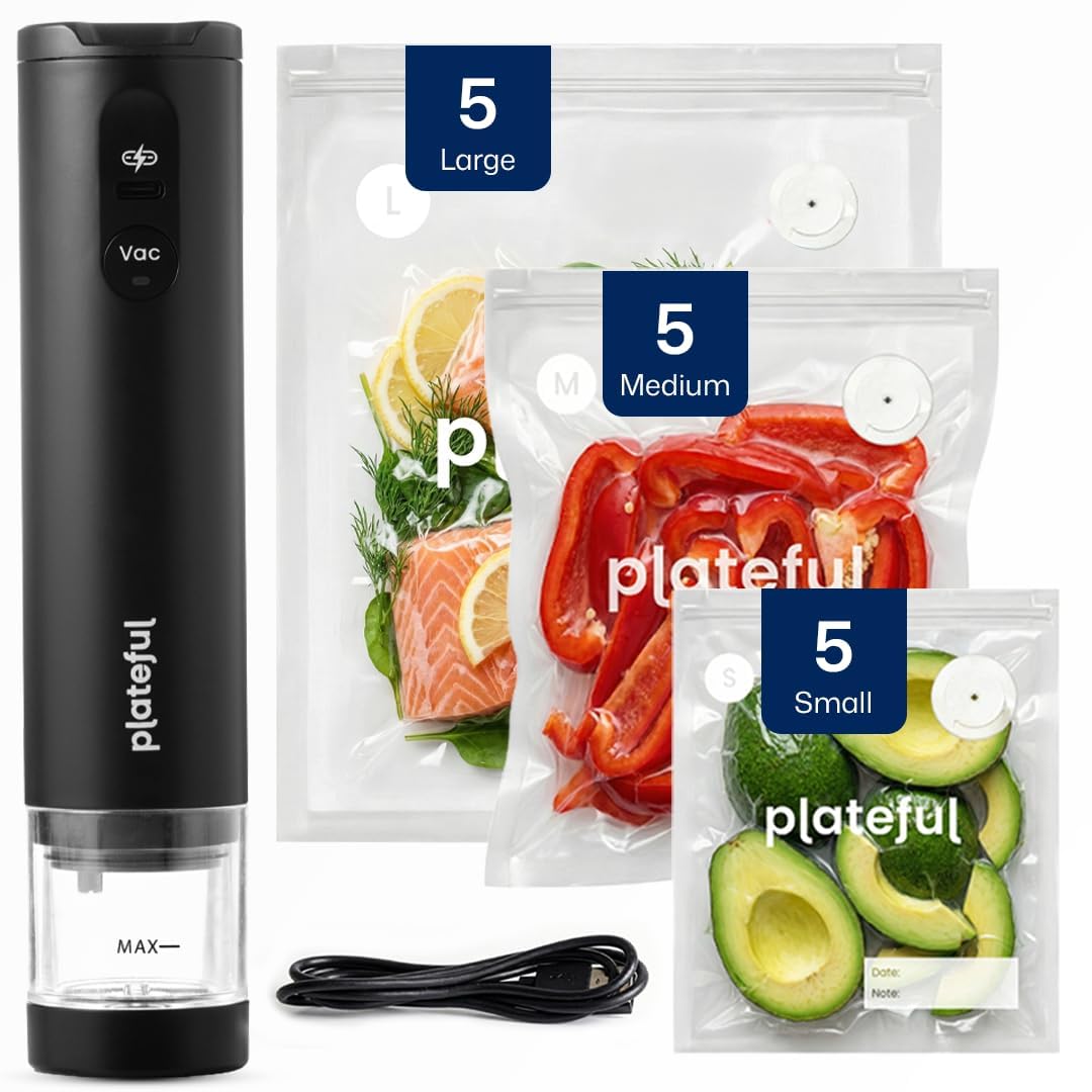 Handheld Vacuum Sealer for Food - Portable Cordless Food Vacuum Sealer Machine, Compact Mini Seal for Storage, Sous Vide & Freezer Preservation (15 Bags)