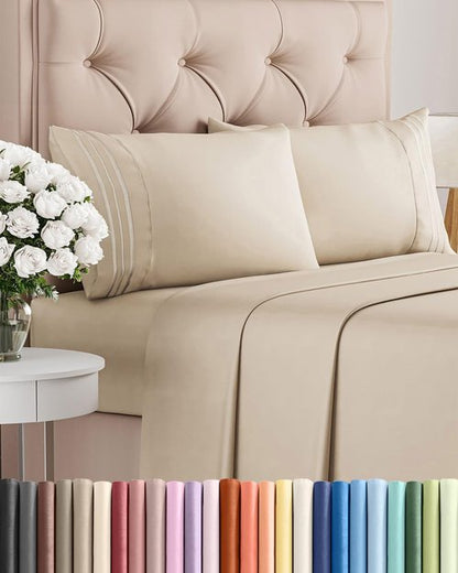 King Size 4 Piece Sheet Set - Ultra-Soft Cooling Bed Sheets for Luxurious Comfort - Oeko-Tex Certified - Wheat