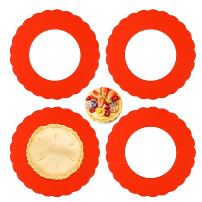 4 Pieces Mini Pie Crust Shields Pie Crust Protector for Edges Baking 3.5-6 Inch Red Mini Silicone Pie Rings for Crust Protectors for Kitchen Tool Pie Molds for Baking to Protecting Edge from Burning