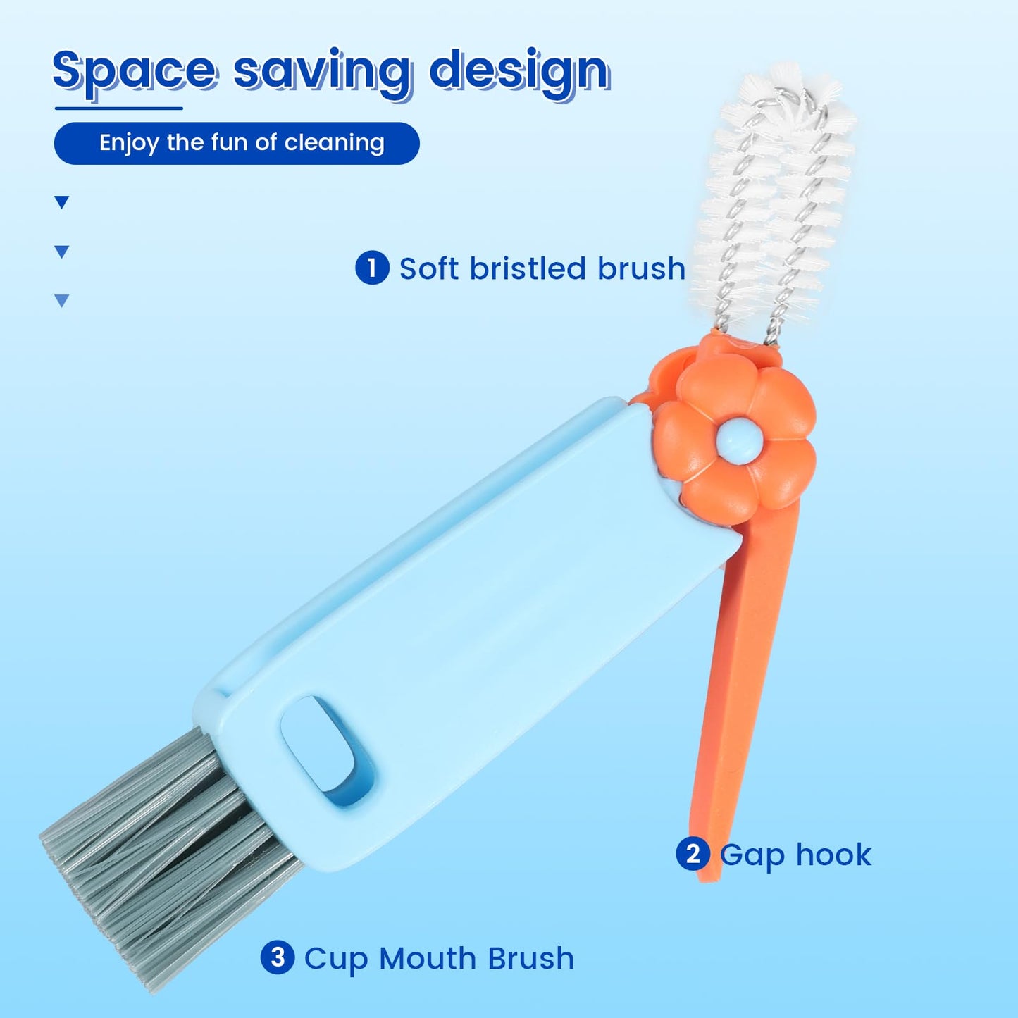 BXUYAOXMC 3 in 1 Cup Lid Cleaning Brush, 180° Rotatable Bottle Brush Gap Cleaner, Multifunctional Crevice Cleaning Brush Set for Baby Bottle, Water Bottle, Tumbler & Kitchen Mugs, 12 Pack Hangable