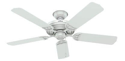 Hunter 52 inch Outdoor or Indoor Ceiling Fan No Light - White Ceiling Fan without Light, For Patio, Porch, Garage, or Living Room, Standard Mount, 5 Blades, Pull Chain - Sea Air 53054, White