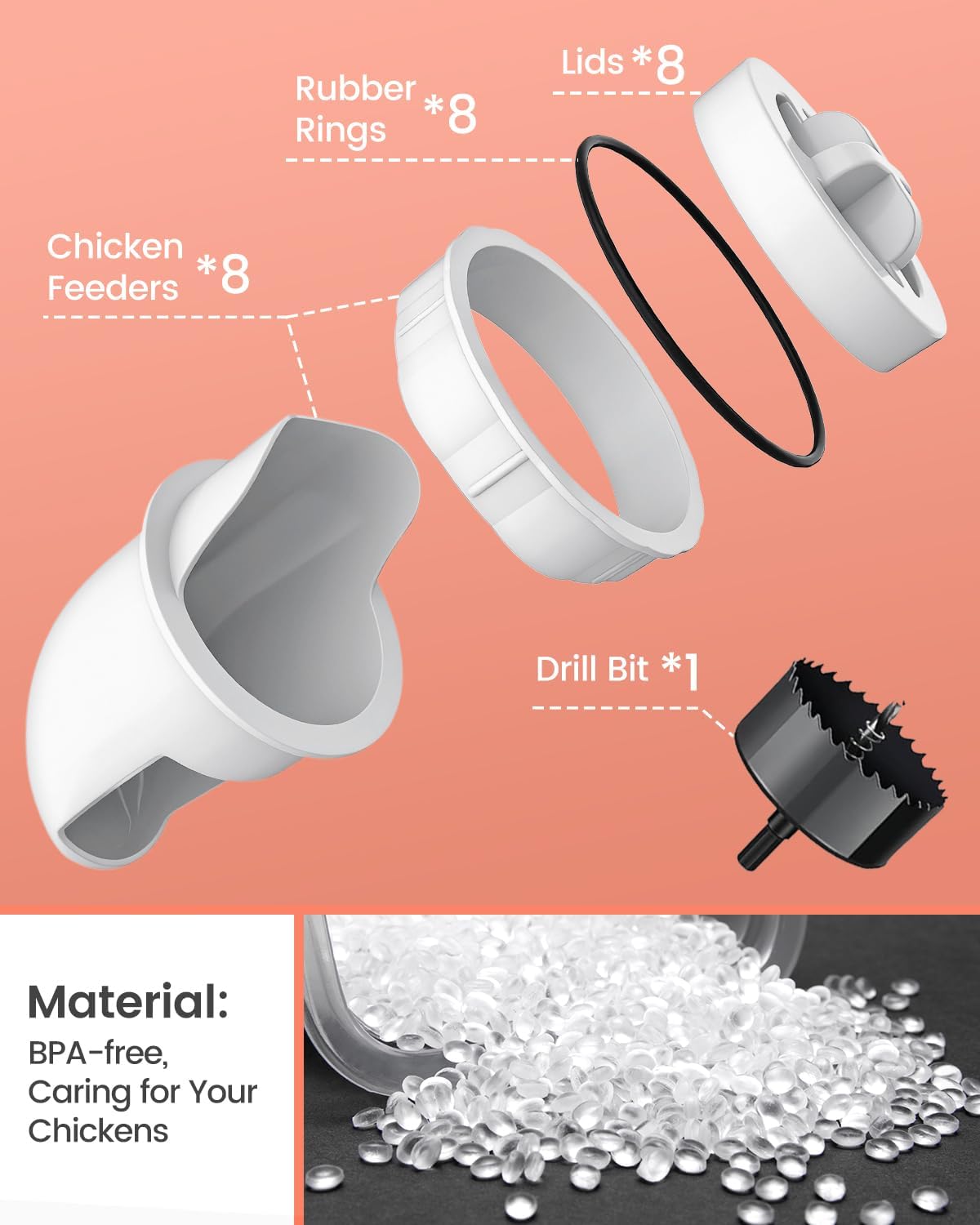 Aopchry [8 Pack] Automatic Chicken Feeder (White), Chicken Feeders No Waste Feed, Egg Shaped Thickened Design