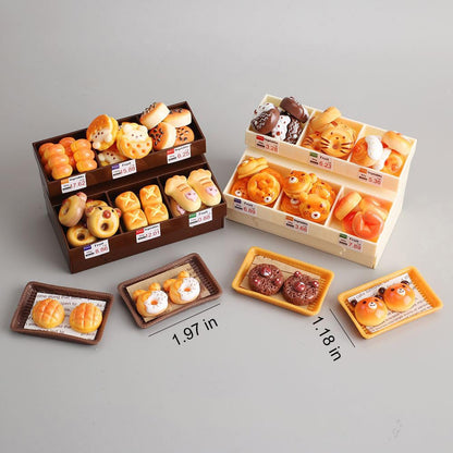 Boodecal 62Pcs Miniature Bakery Mini Bread Food Stand Display Cabinet Bread Rack Play Mini Kitchen Game Party Accessories Toys for Doll House