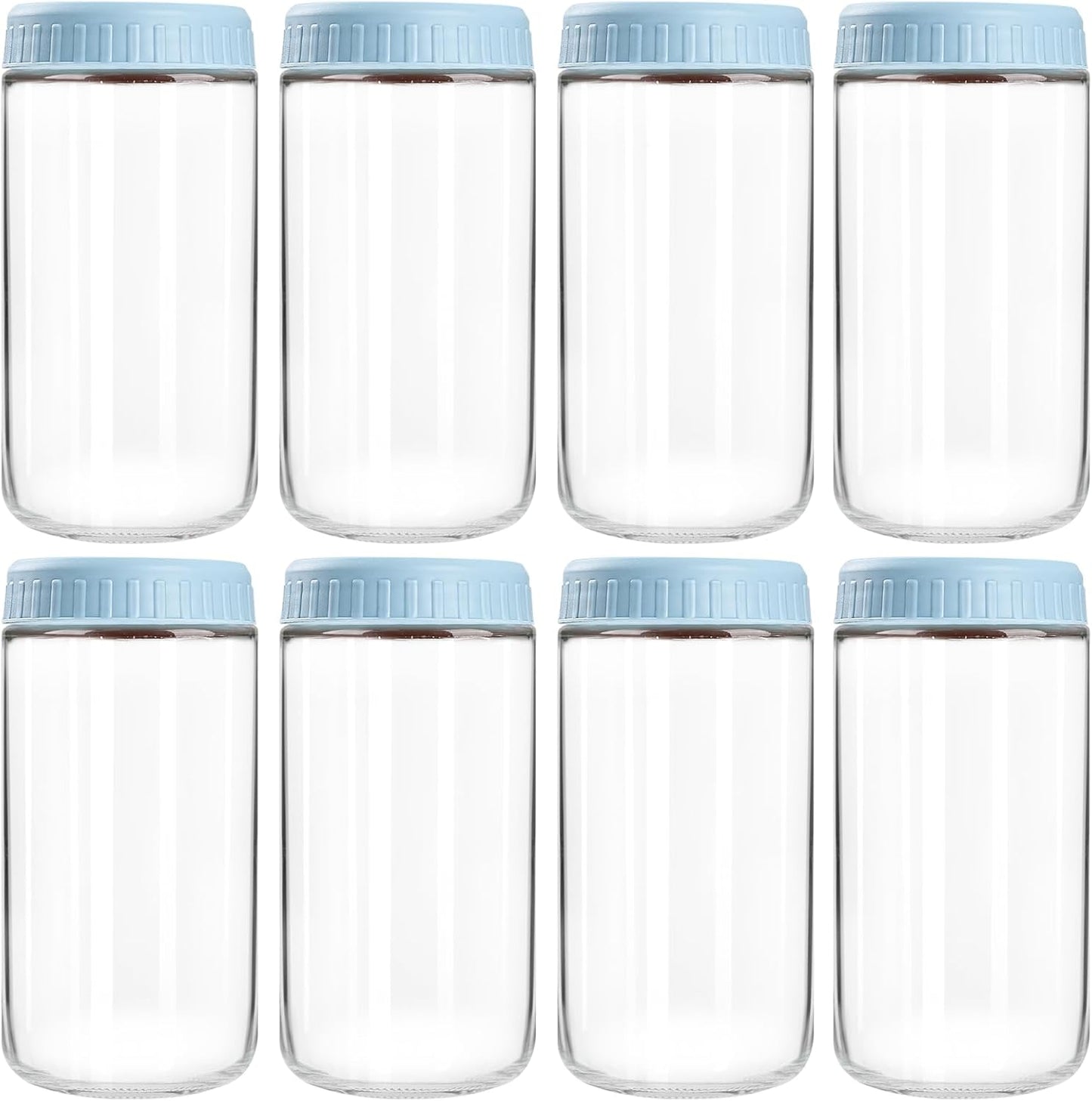 24oz 8 SHOWIN Overnight Oats Containers with Lids, Glass Jars with Lids pcs, Light Blue, Wide Mouth Mason jars