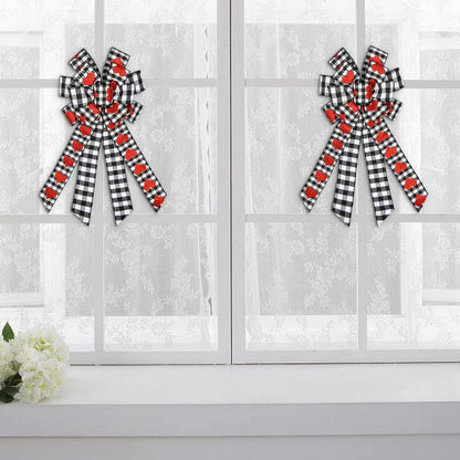 Hying Large Valentine's Day Bows for Wreath, Black White Buffalo Plaid Bows with Glitter Red Hearts for Decorations