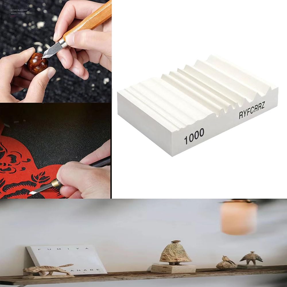 RYFCRRZ Whetstones Wood Carvers Sharpener Wood Carving Chisel Tools Knife Gouge Sharpening Stones System Handy Multifunctional Little Wet Stone Waterstone with Multiple Grooves 1000 Grit