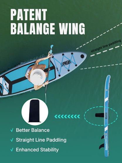 Niphean (Extra Large) Inflatable Paddle Board, SUP for 2+1 People/Family 500lbs Capacity Stand Up Paddle Board with SUP Accessories, StabilTrac Fin Non-Slip Paddleboard for Adults-Sky Blue