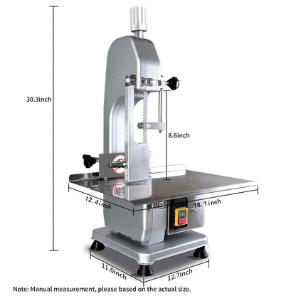 750W Electric Bone Saw Machine Commercial Electric Meat Bandsaw for Butchering, 18.1" x 12.4" Workbench, 0.4-4.3 Inch Cutting Thickness, Table Sawing for Cutting Rib, Frozen Meat with 5 Saw Blades