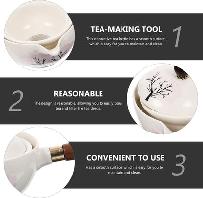 UPKOCH Japanese Tea Set, Teapot with Infuser, Blooming and Loose Leaf Tea Maker with Wooden Handle, Asian Kitchen Style