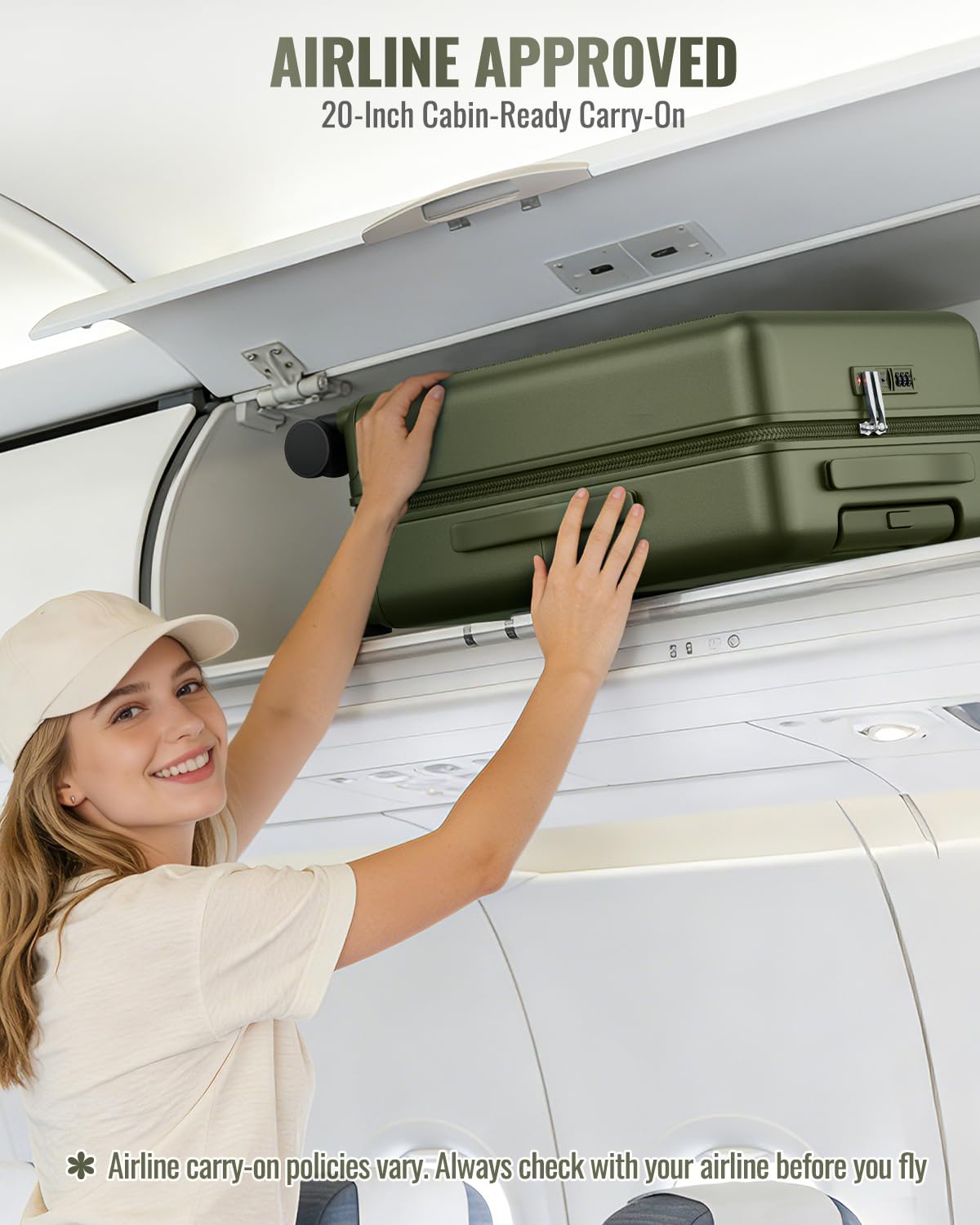 Joyway Luggage Sets 3 Piece with Spinner Wheels, Carry On Luggage 20In with ABS+PC Hardshell, Lightweight Suitcase Set with TSA Lock and Pressure-resistant Frame, 20/24/28 Inch, Green