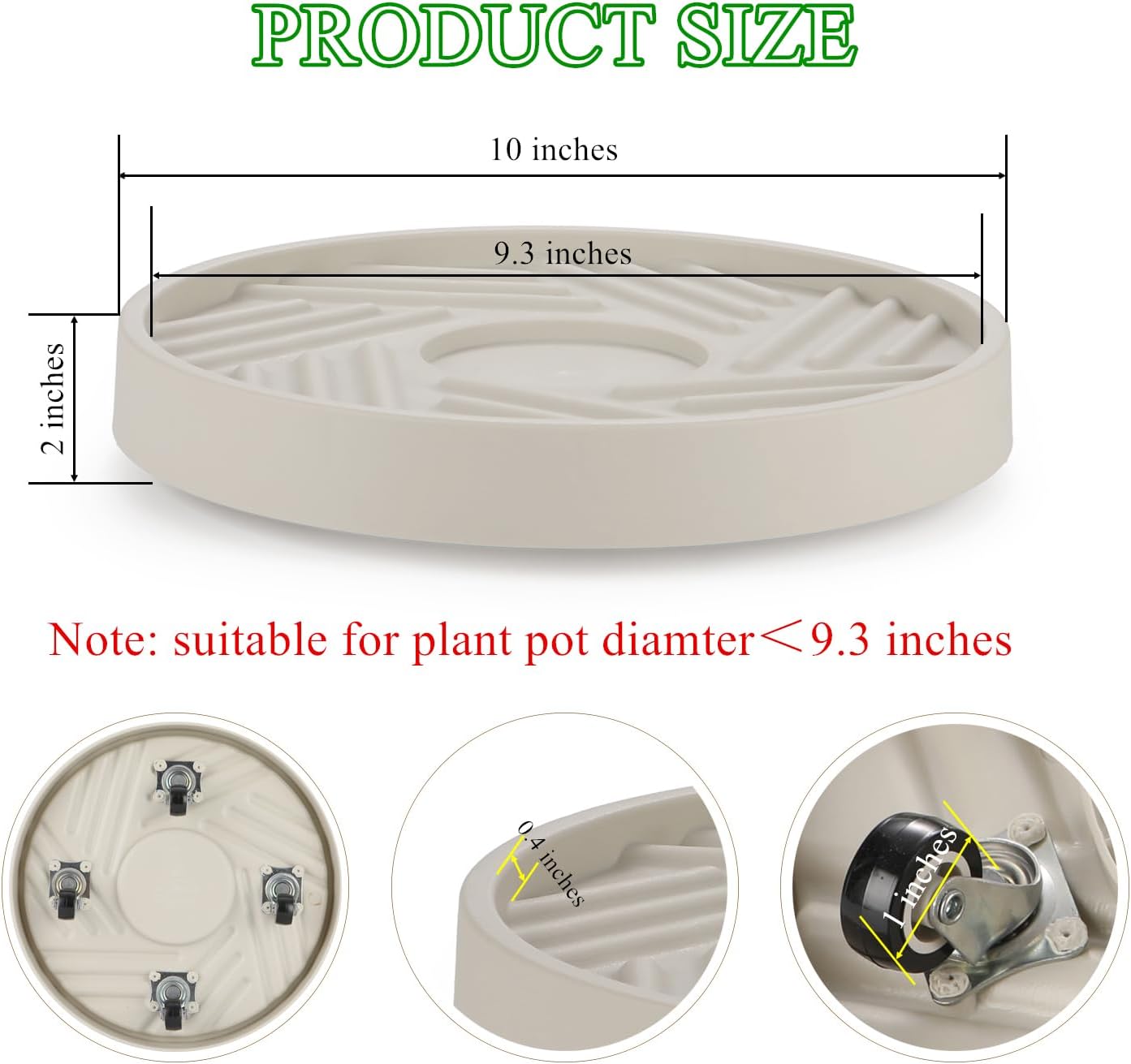 2 Pack Wheels,10" 165 LBS 360 Plant Caddy with Rolling Plant Stand Heavy Duty with Hidden Rotating Silent Wheel Wheels