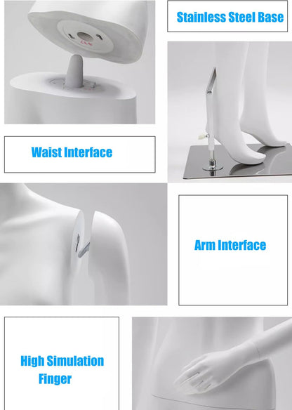 Premium Full Body Female Mannequin - Sturdy White Plastic Dress Form with Head, Perfect for Women’s Clothing Display, Retail, Fashion Shows, Size Style 4