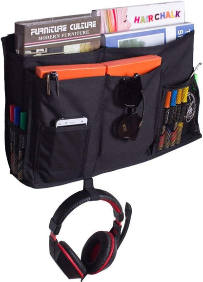 Bunk Bed Organizer, Bedside Storage Caddy, Hanging Pocket for Camp, Dorm Room, Hospital Bed Rail, Black