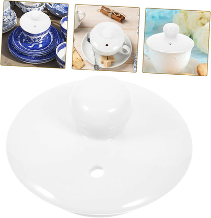 White Ceramic Teapot Lid Replacement, Polished Cover for Porcelain Teaware, Kitchen Accessory