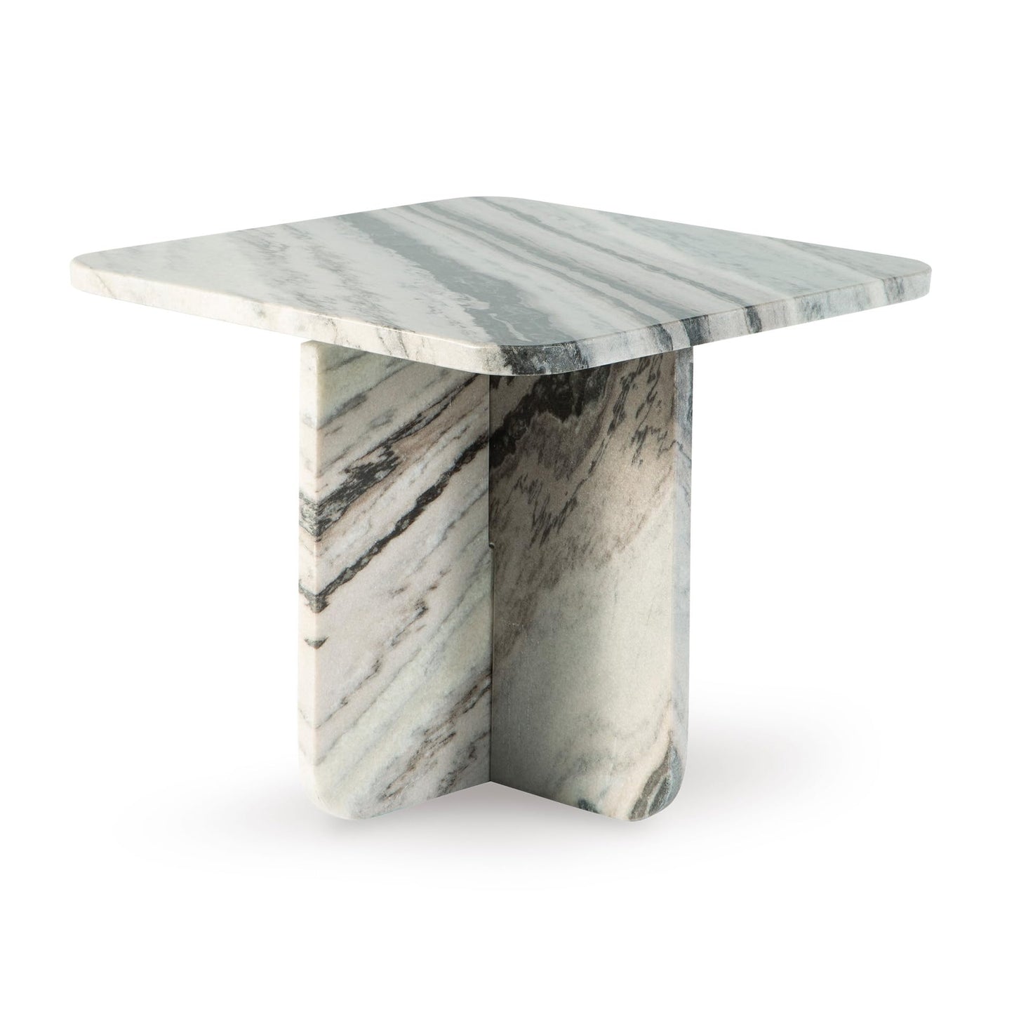 Signature Design by Ashley Baretton Contemporary Marble Accent Coffee Table with Cross Pedestal Base, Neutral Palette, Sculptural, Artful, Top to Floor 14.38", Black, White and Taupe Tones
