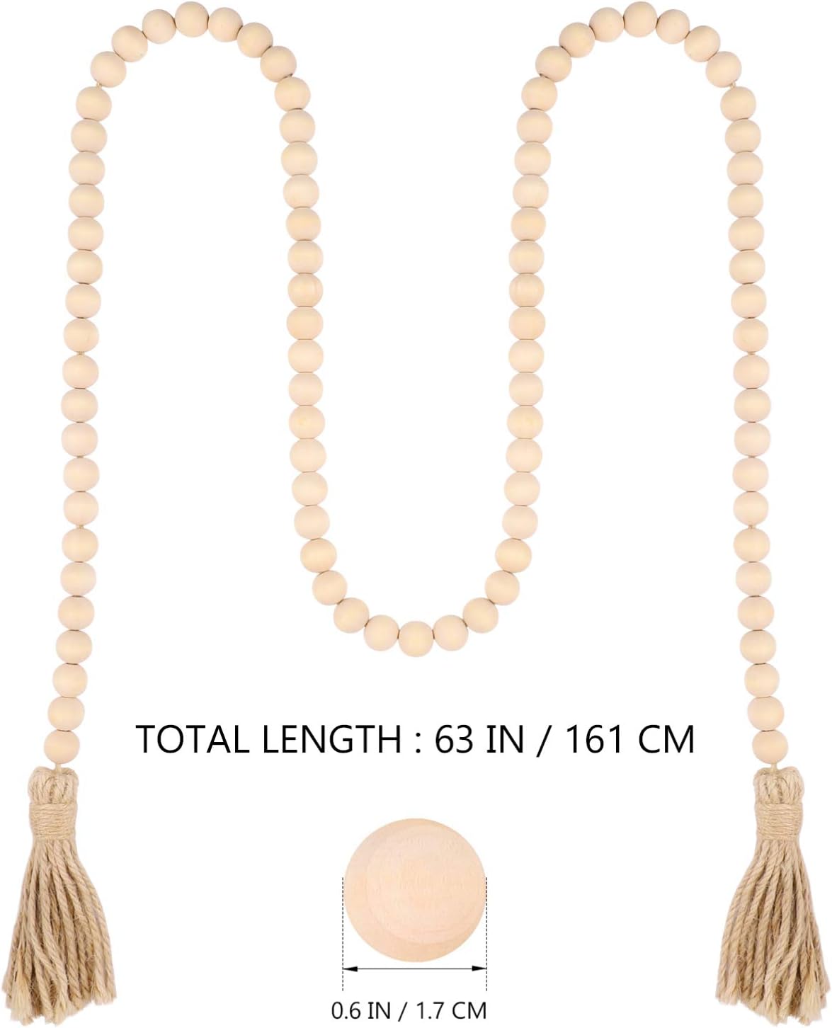 Garneck 63in Rustic Country Wood Bead Tassel, Farmhouse Wall Hanging Prayer Beads for Home Christmas Decoration