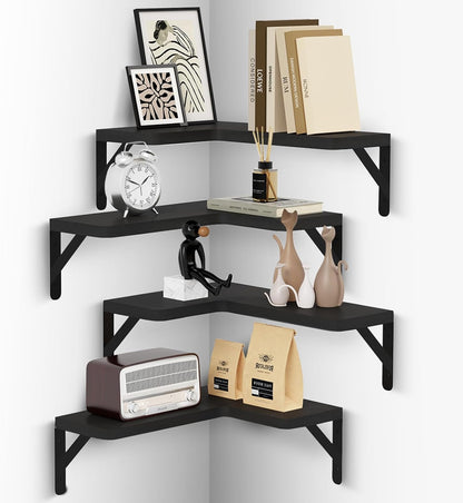 Set 4, Muzilife Corner Floating Shelves Wooden Floating Shelve of Wall Mounted for Storage, L-Shaped Shelves for Wall
