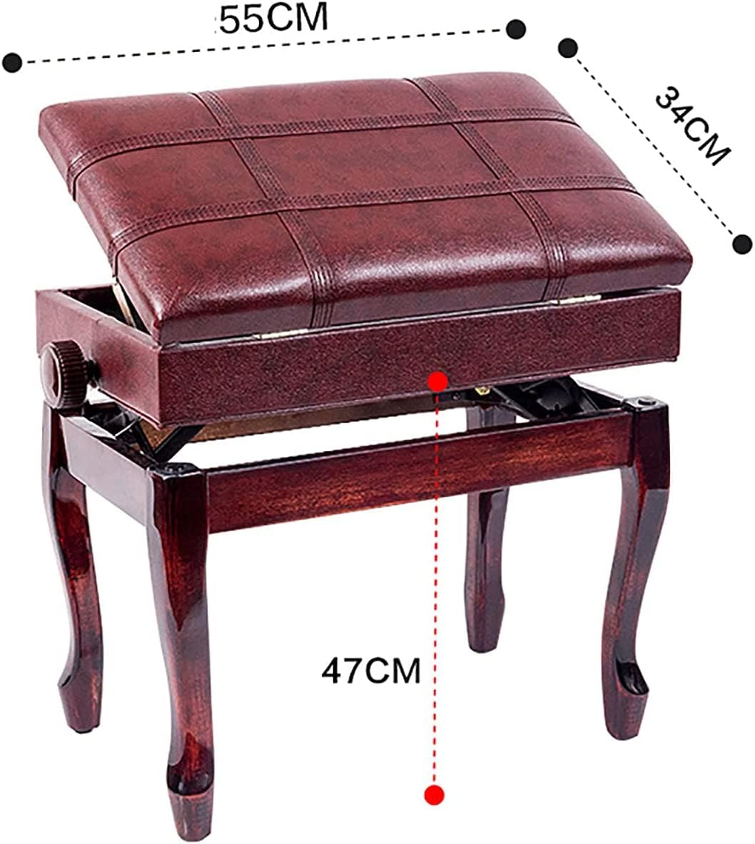 GAZOGJ Family Banquet Piano Stool Dressing Table Stool Height Adjustable Piano Bench Genuine Leather Keyboard Stool Padded Cushion Filling with High Resilience Sponge,Mahogany