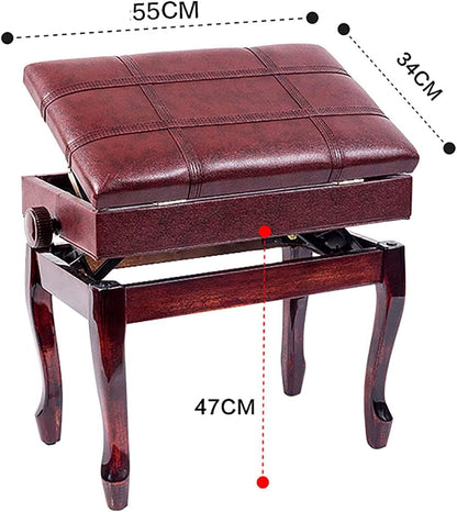 GAZOGJ Family Banquet Piano Stool Dressing Table Stool Height Adjustable Piano Bench Genuine Leather Keyboard Stool Padded Cushion Filling with High Resilience Sponge,Mahogany