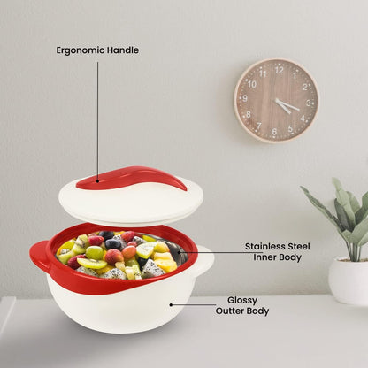 Pinnacle Insulated Casserole Dish with Lid, 2.6 qt. Hot Pot Food Warmer/Cooler, Red/White