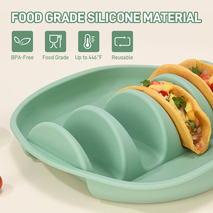 Silicone Taco Plates Holder Set of 2, Reusable Taco Holder Plates with Dividers, Taco Holders for Soft and Hard Tacos, Non-Slip Taco Holder Stands Taco Serving Tray, Dishwasher & Microwave Safe