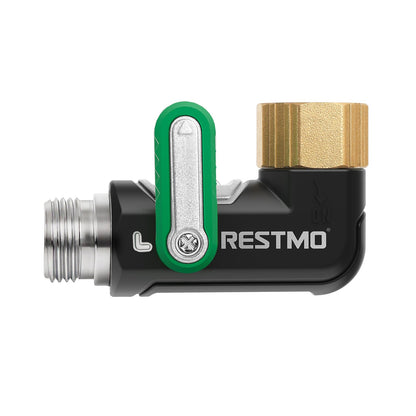 Restmo 90 Degree Water Hose Elbow, Heavy Duty Full Metal Angle Connector, Full Flow Design with Oversized Ball Valve & Easy-Turn Lever, Outdoor Faucet Extender for RV, Hose, Faucet, Spigot - Green