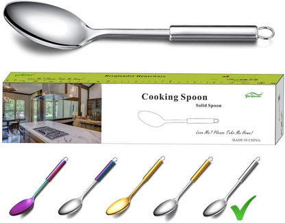 Berglander Solid Spoon, Stainless Steel Cooking Spoon, Basting Spoon, Non-Stick, Heat Resistant, Dishwasher Safe