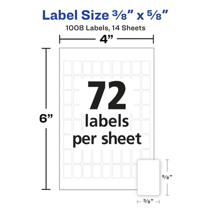 Avery Multi-Use Removable Labels, 3/8" x 5/8", White, Non-Printable, 1,008 Blank Labels Total (5414)
