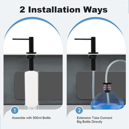 Soap Dispenser for Kitchean Sink, Built in Black Soap Dispenser Stainless Steel Soap Pump with 40" Extension Tube and 500ml Bottle Easy to Refill
