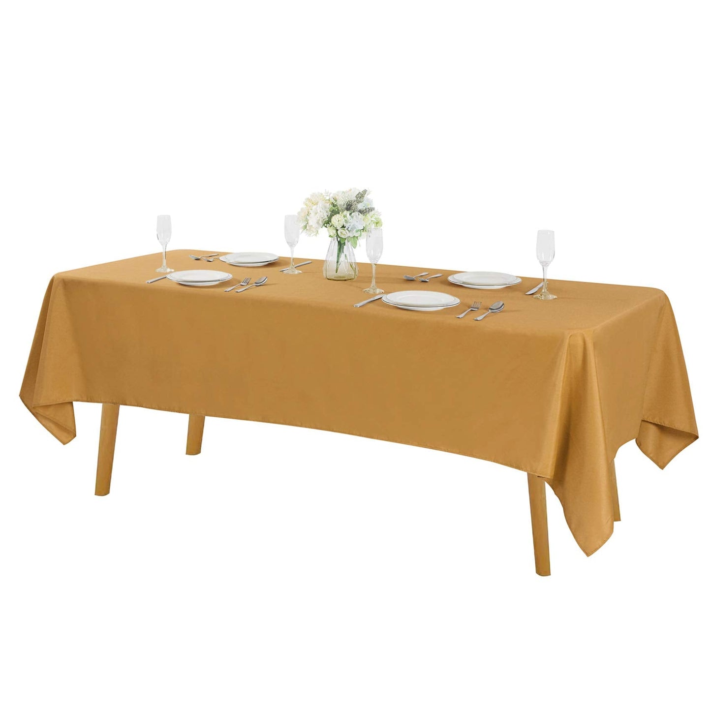 Cupuamon Rectangle Tablecloth 60x120 inch Washable Polyester Fabric Table Cloth for Wedding Party Dining Banquet Decoration（60x120, Gold）