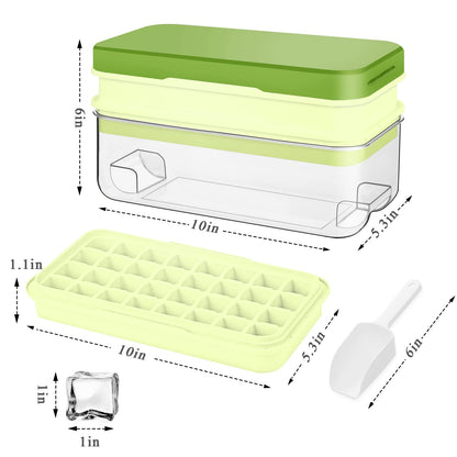 Ice Cube Tray with Lid and Bin, 64 pcs Ice Tray Kit with Ice Scoop, Ice Cube Pop Out Tray, Ice Cube Trays for Freezer, Ice Cube Molds, BPA Free, Easy Release Stackble Spill-Resistant ZZWILLB (Green)