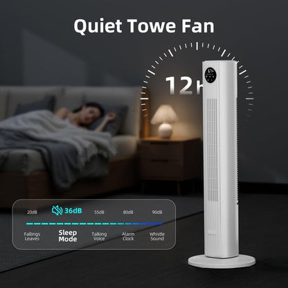 Antarctic Star Tower Fan Portable Floor Fans 85°Oscillating Fan Quiet Cooling 12H Timer Remote Control Standing Bladeless Electric 3 Wind Speeds 4 Modes Bedroom Office,36 inch, White