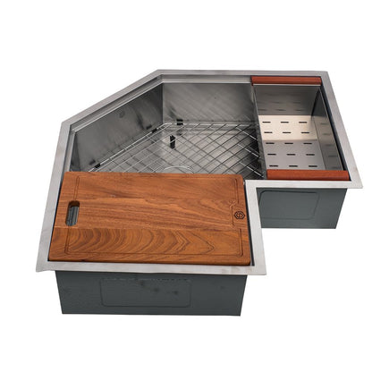 Strictly Sinks 30 Inch Corner Kitchen Sink Undermount– 16 Gauge Stainless Steel Butterfly Sink Undermount, Scratch & Stain Resistant Corner Single Bowl Workstation Sink with Accessories (Silver)