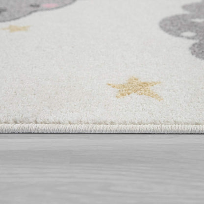 2'8" 4'11" Paco Home Kid's Rug for Children's Bedroom with an Elephant, Bear and Balloon Motive in Beige, Size: x