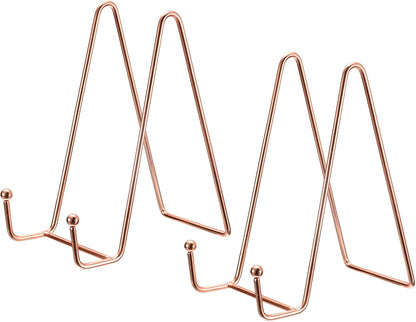 uxcell 2Pcs 6 Inch Iron Plate Holder Display Stands, Metal Decorative Easel for Picture, Photo, Book (Rose Gold)