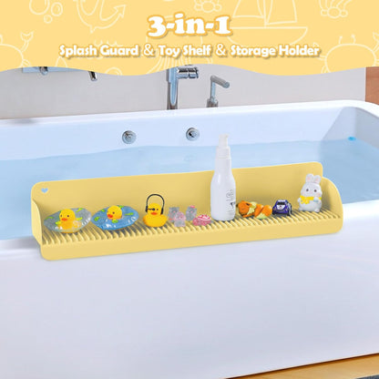 24 Inch 10 Bathtub Splash Guard with Suction Cups, Silicone Tub Water Splash Guard for Bathtub, Bath Toy Tray Holder