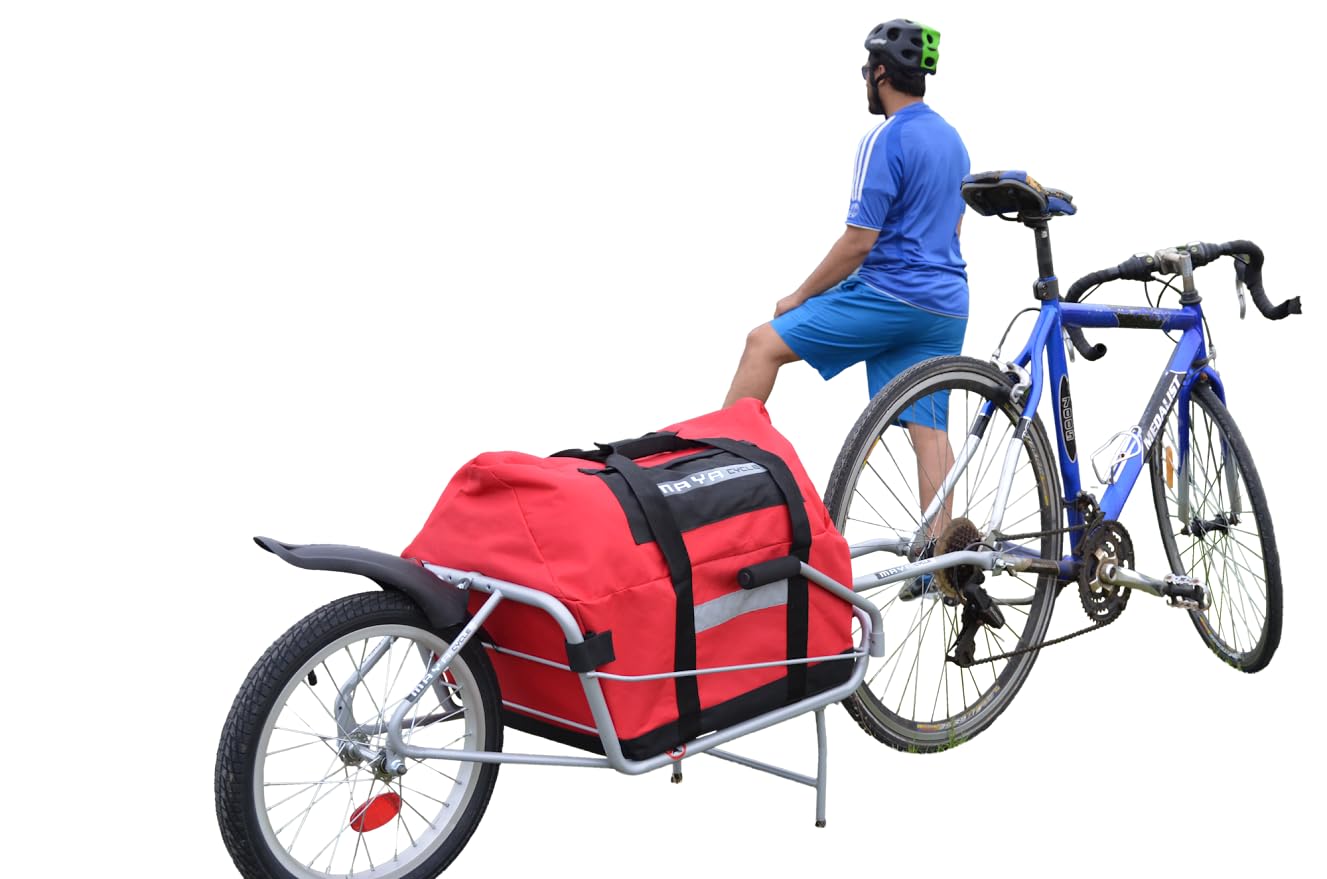 Maya Cycle One-Wheel Bicycle Cargo Trailer with Kickstand – Converts to Wheelbarrow, Includes Bag, Fits 18" to 700c Bikes