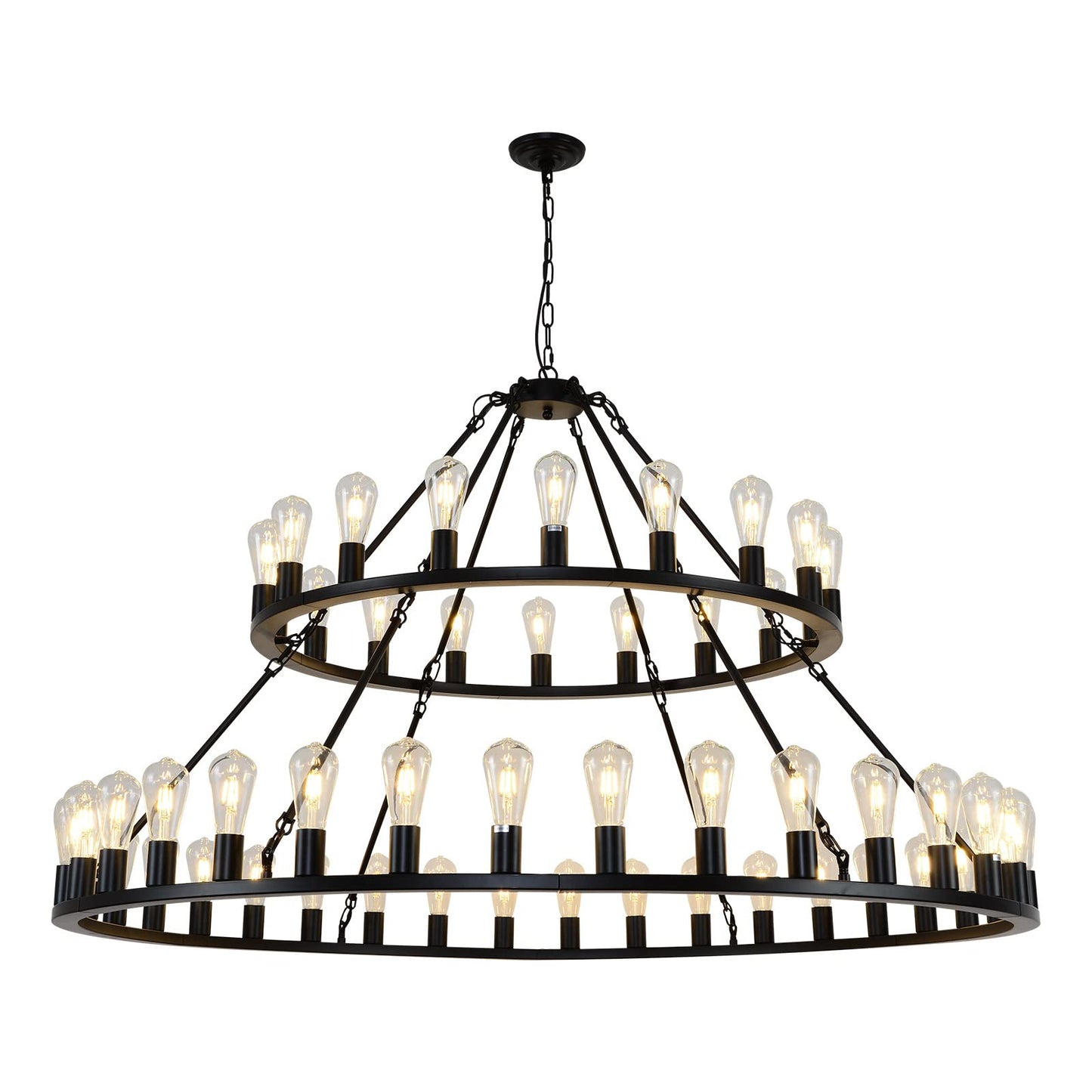 WOGON WEEL Wagon Wheel Chandelier 2 Tier 54-Light 60-inch, Farmhouse Industrial Chandelier Black Rustic Pendant Light Fixture Extra Large for High Ceilings, Living Room Foyer
